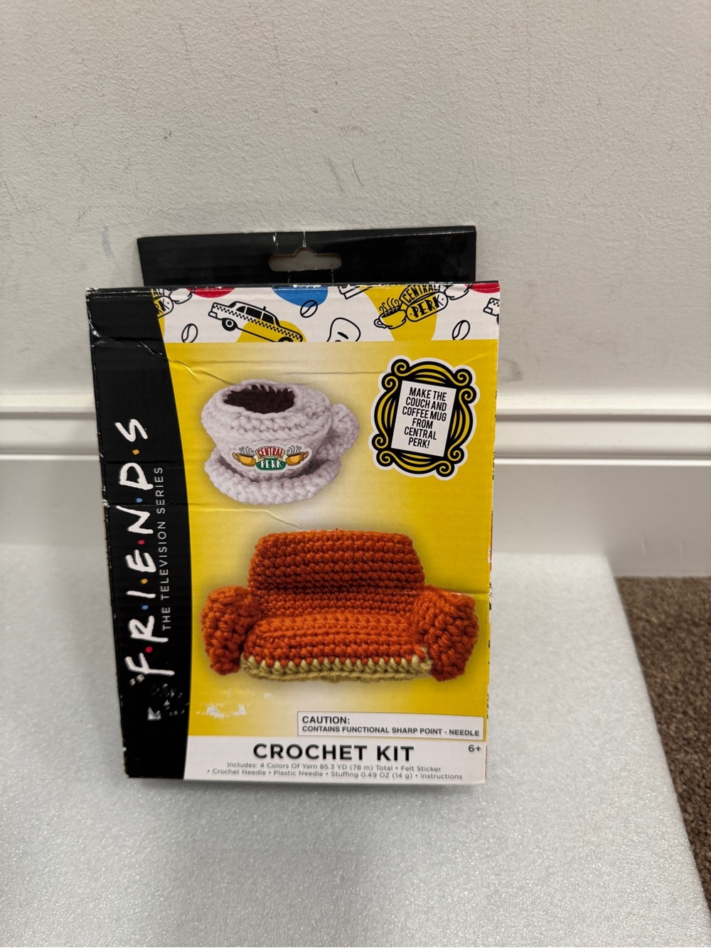 Friends TV show crochet kit orange couch coffee mug NIP